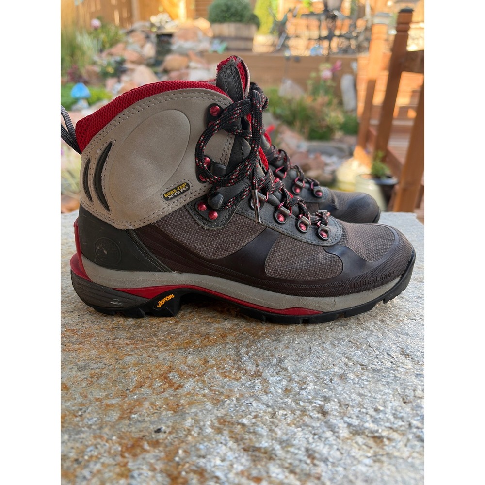 Timberland Outdoor Performance GoreTex XCR Vibram Hiking Boots Grey Red Mens 9.5